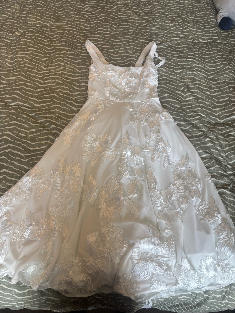 Azazie White Floral Embroidered A-Line Wedding Dress